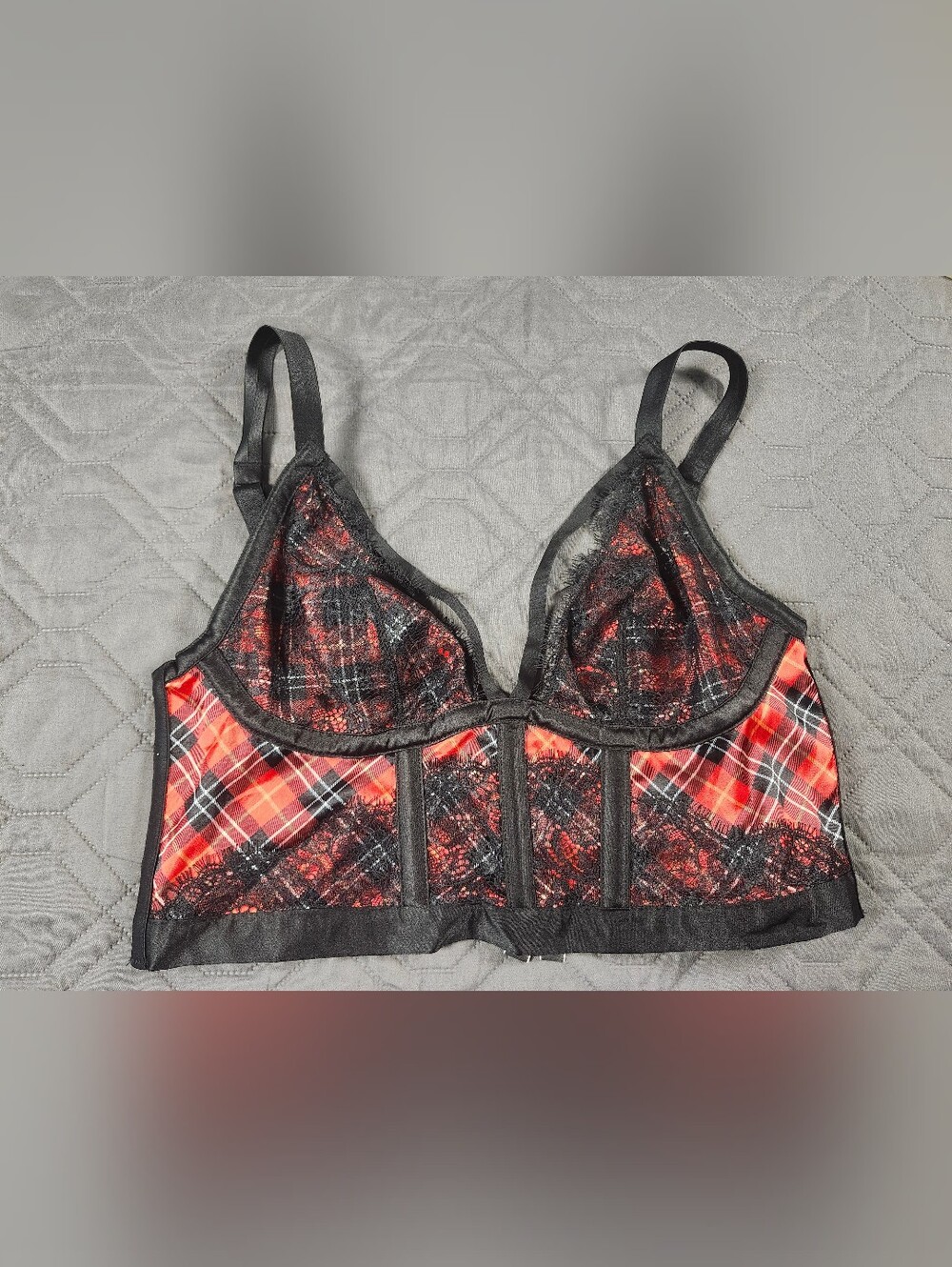 Victoria's Secret Very Sexy Longline Plaid Bustier Bra - Red & Black, Size Large